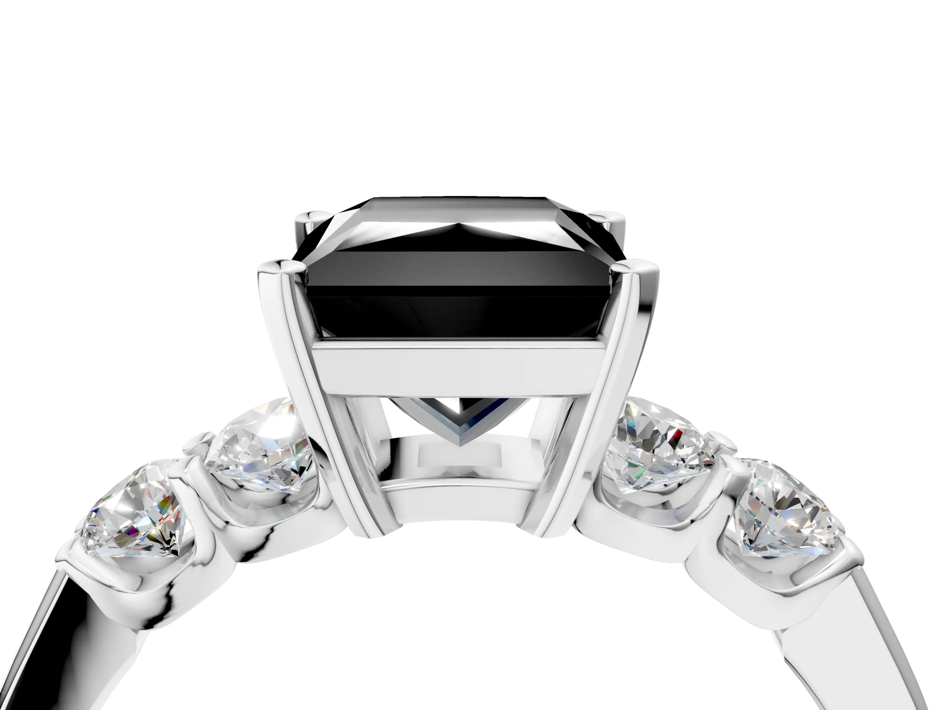 White gold Fancy Black Princess Cut Brilliant Diamond Five-Stone Engagement Ring with Prong Setting on a Classic Band_7