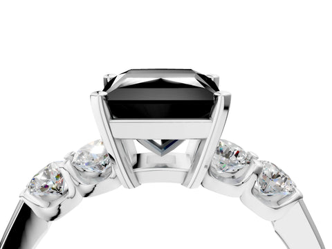 White gold Fancy Black Princess Cut Brilliant Diamond Five-Stone Engagement Ring with Prong Setting on a Classic Band_7