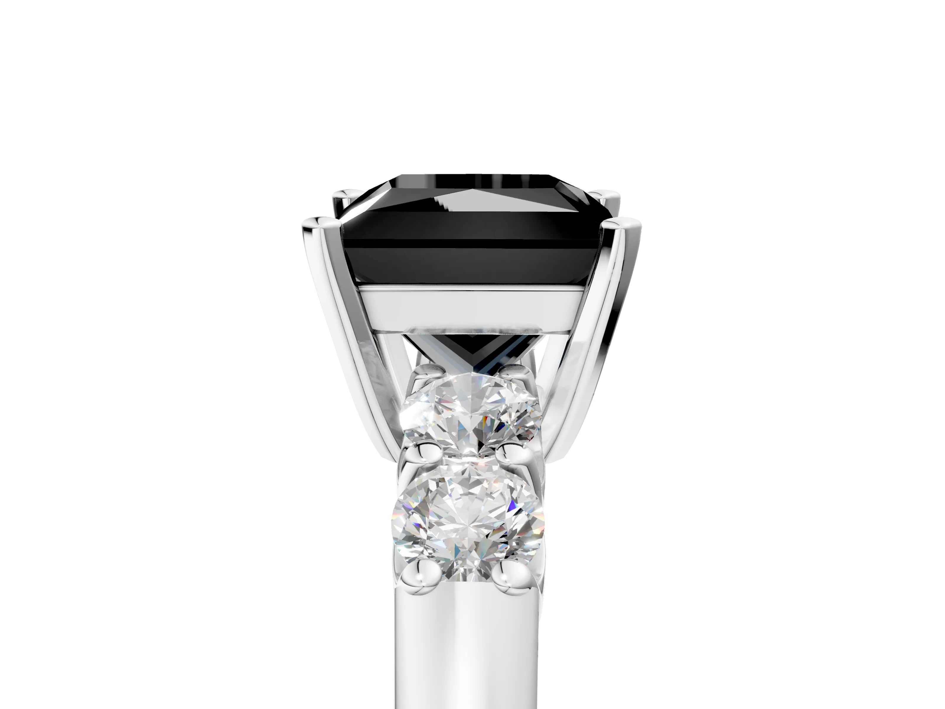 White gold Fancy Black Princess Cut Brilliant Diamond Five-Stone Engagement Ring with Prong Setting on a Classic Band_8