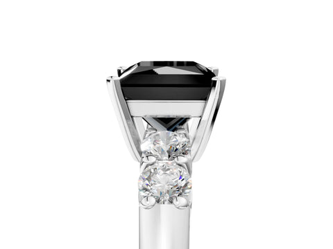 White gold Fancy Black Princess Cut Brilliant Diamond Five-Stone Engagement Ring with Prong Setting on a Classic Band_8