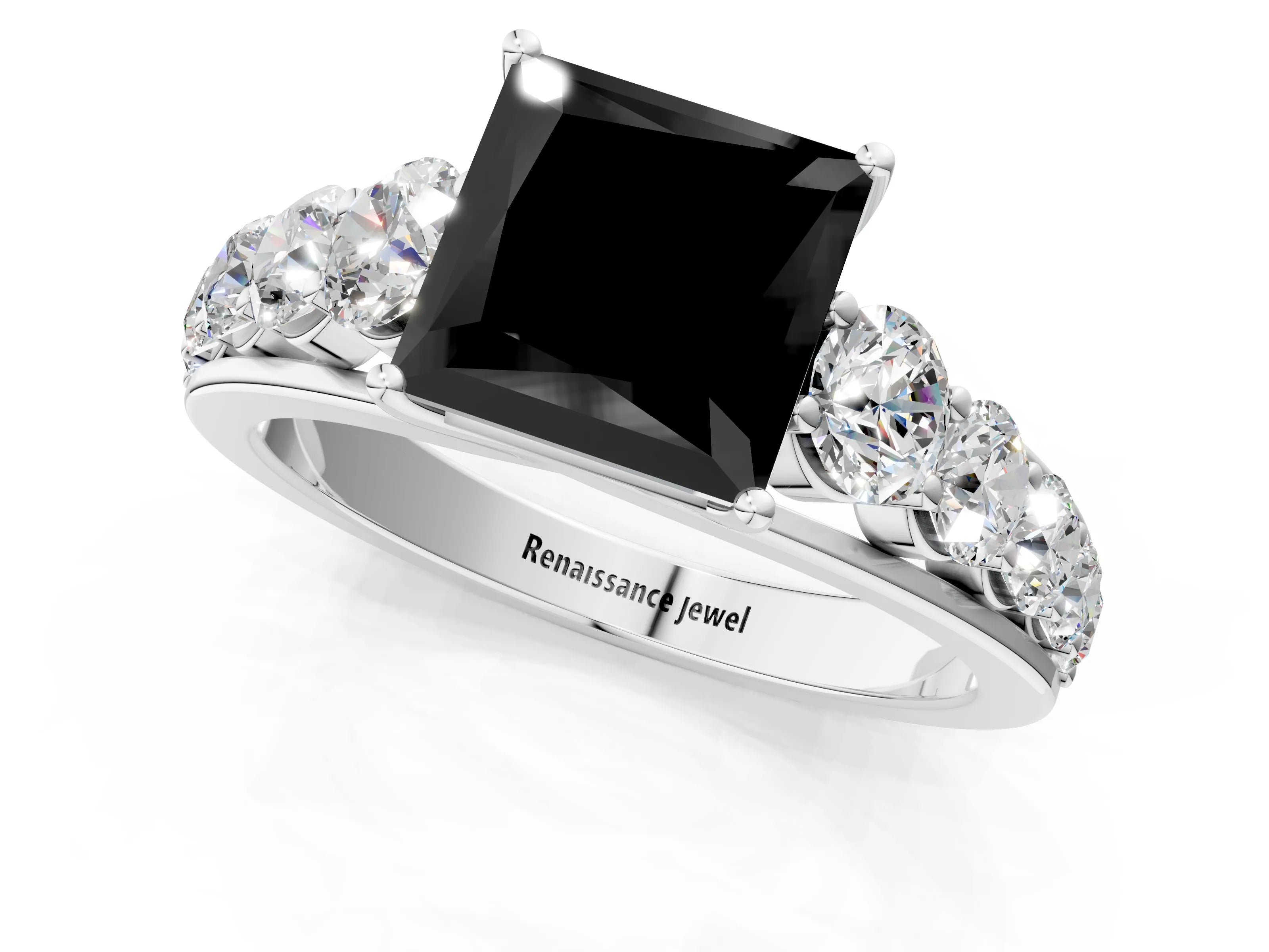 White gold Fancy Black Princess Cut Brilliant Diamond Pavé Band with Six-Prong Setting_1