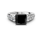 White gold Fancy Black Princess Cut Brilliant Diamond Pavé Band with Six-Prong Setting_12
