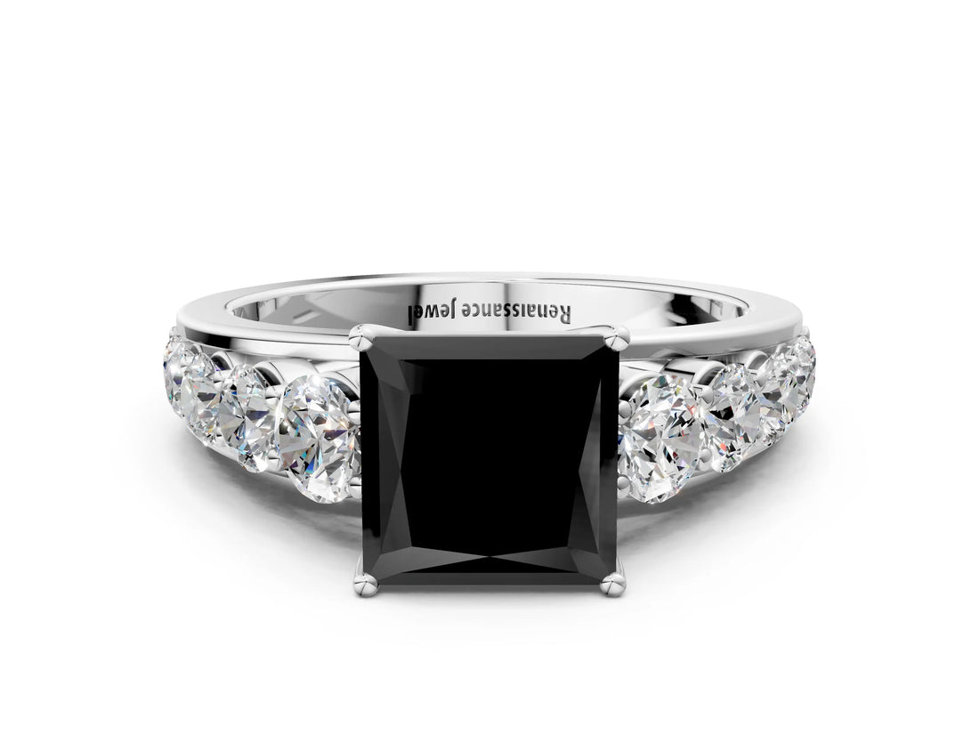 White gold Fancy Black Princess Cut Brilliant Diamond Pavé Band with Six-Prong Setting_12