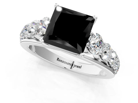 White gold Fancy Black Princess Cut Brilliant Diamond Pavé Band with Six-Prong Setting_1