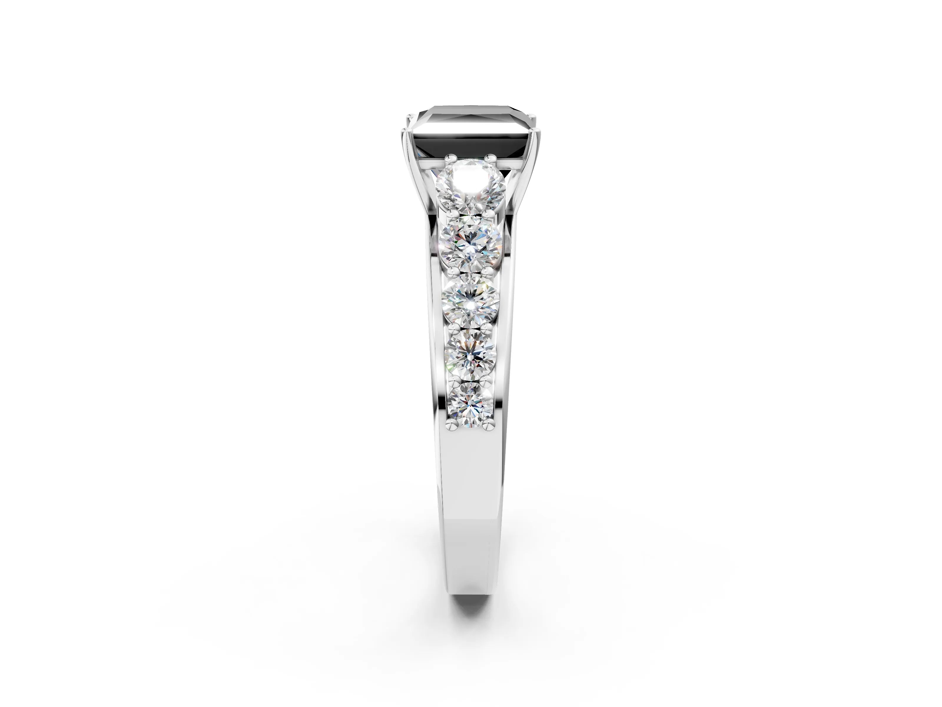 White gold Fancy Black Princess Cut Brilliant Diamond Pavé Band with Six-Prong Setting_2