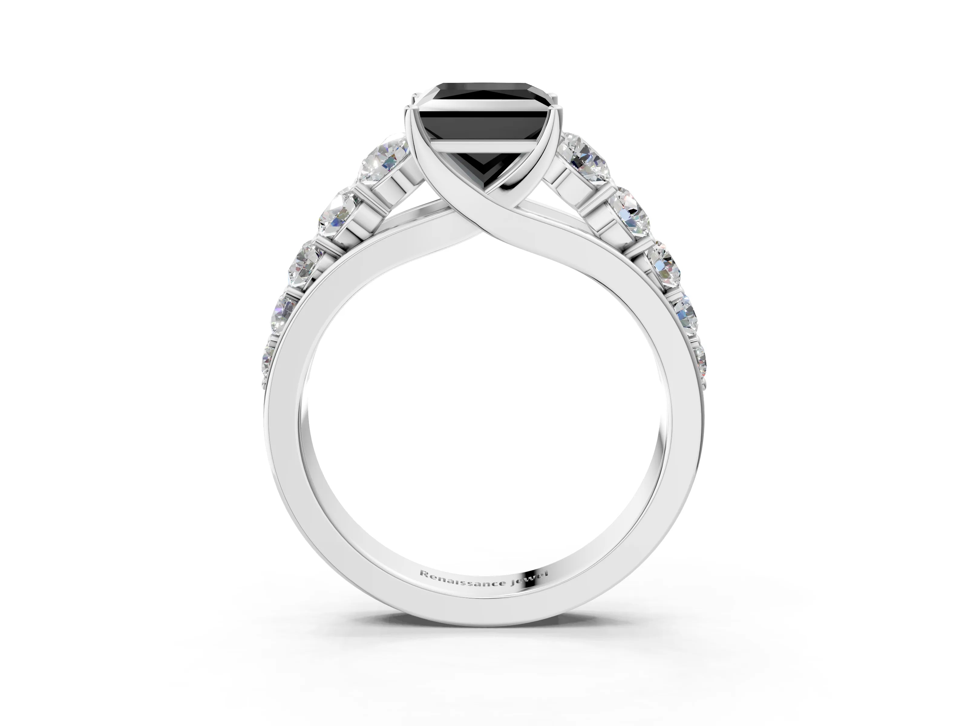 White gold Fancy Black Princess Cut Brilliant Diamond Pavé Band with Six-Prong Setting_3