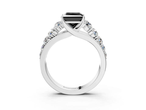 White gold Fancy Black Princess Cut Brilliant Diamond Pavé Band with Six-Prong Setting_3