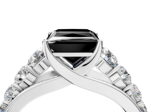 White gold Fancy Black Princess Cut Brilliant Diamond Pavé Band with Six-Prong Setting_4