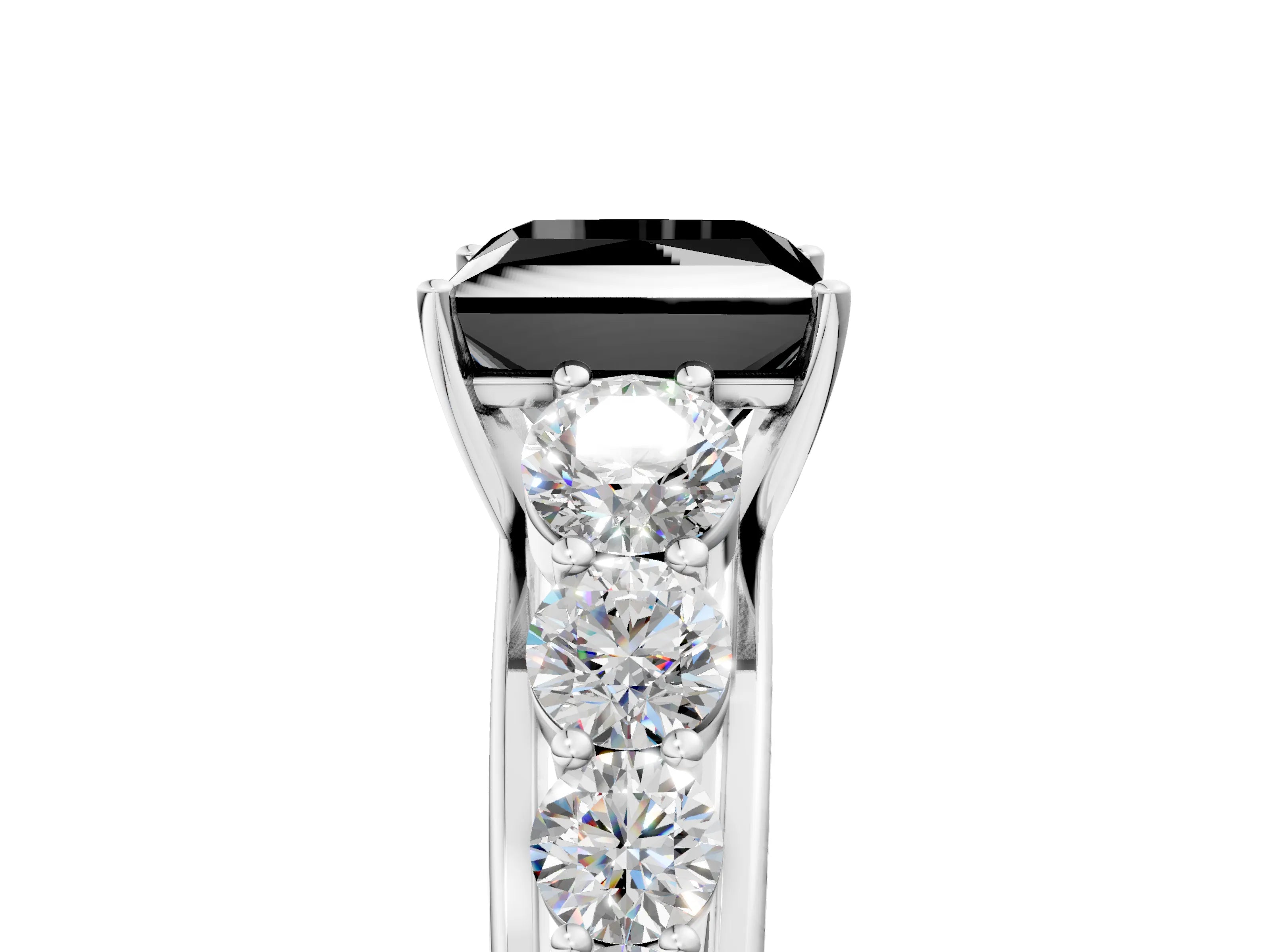 White gold Fancy Black Princess Cut Brilliant Diamond Pavé Band with Six-Prong Setting_5