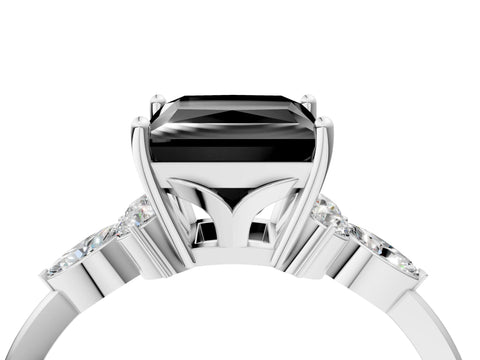 White gold Fancy Black Princess Cut Brilliant Diamond Solitaire Ring with Pear Side Stones and Four-Prong Setting_10