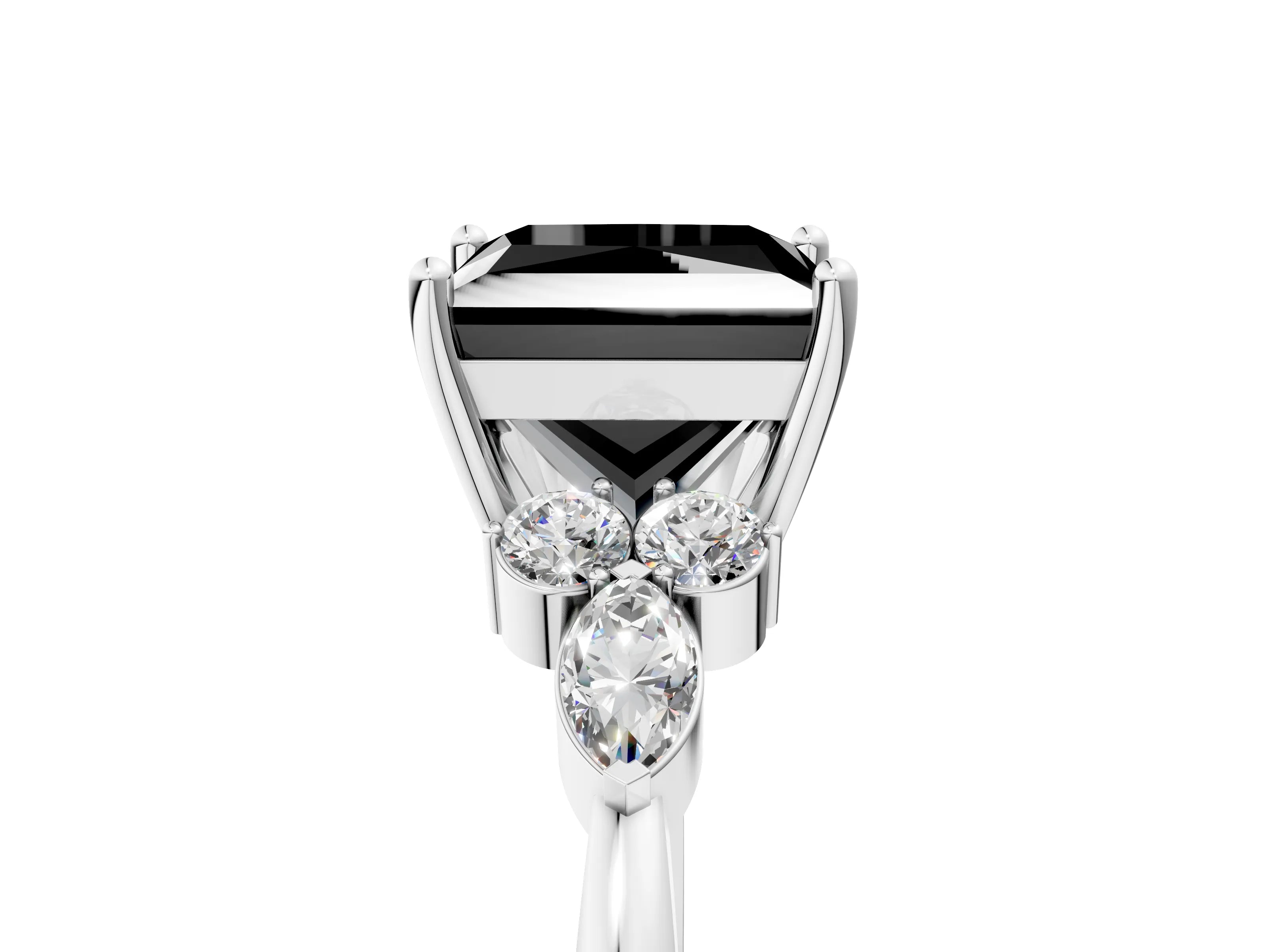 White gold Fancy Black Princess Cut Brilliant Diamond Solitaire Ring with Pear Side Stones and Four-Prong Setting_11