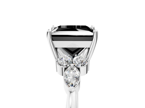 White gold Fancy Black Princess Cut Brilliant Diamond Solitaire Ring with Pear Side Stones and Four-Prong Setting_11