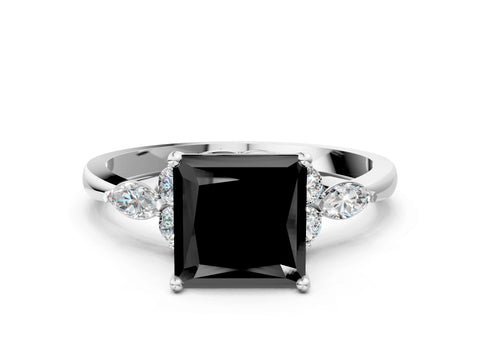 White gold Fancy Black Princess Cut Brilliant Diamond Solitaire Ring with Pear Side Stones and Four-Prong Setting_6
