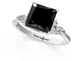 White gold Fancy Black Princess Cut Brilliant Diamond Solitaire Ring with Pear Side Stones and Four-Prong Setting_7