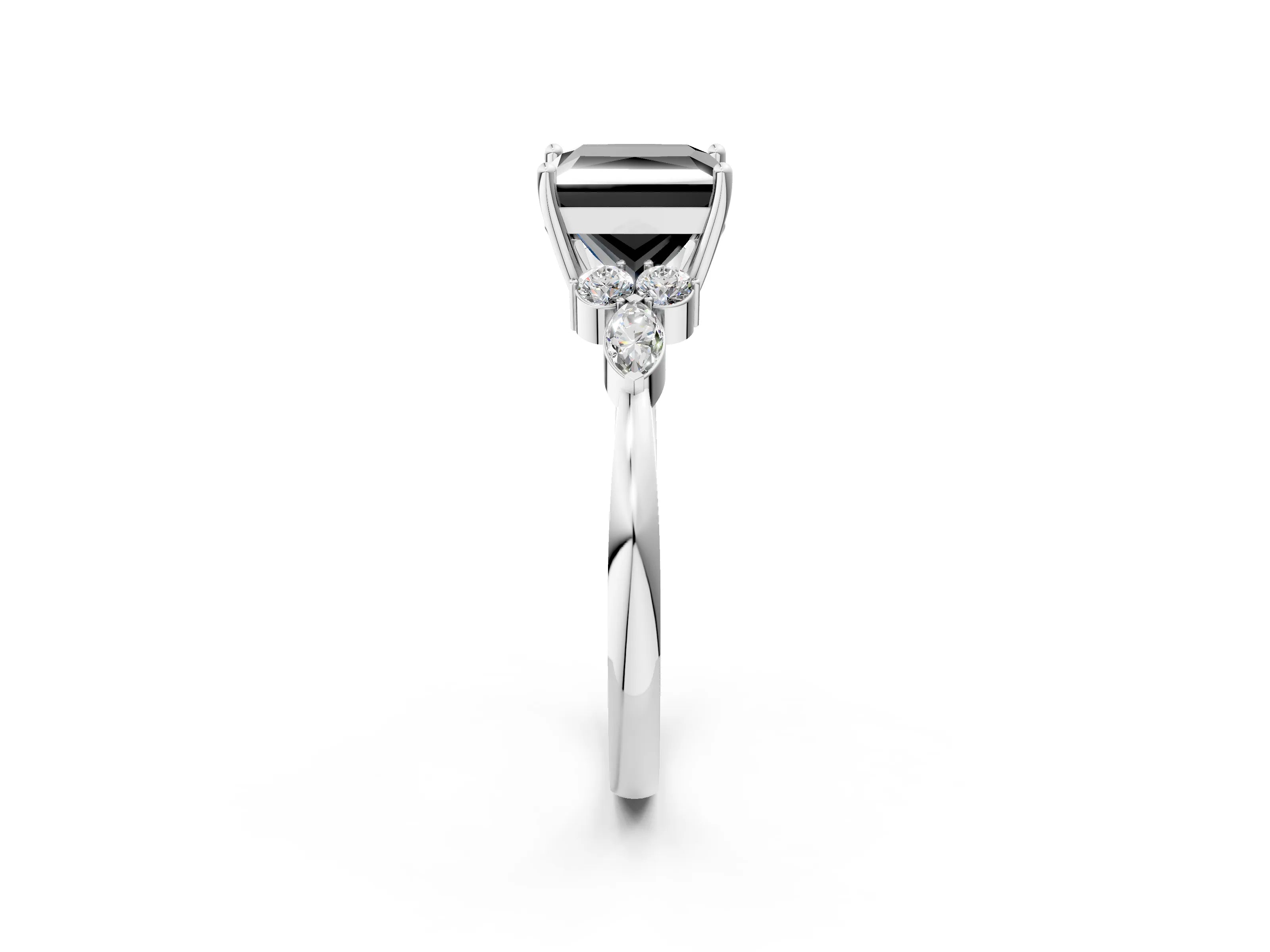 White gold Fancy Black Princess Cut Brilliant Diamond Solitaire Ring with Pear Side Stones and Four-Prong Setting_8