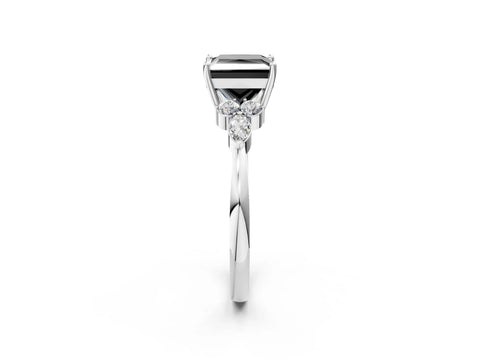 White gold Fancy Black Princess Cut Brilliant Diamond Solitaire Ring with Pear Side Stones and Four-Prong Setting_8