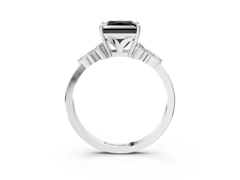 White gold Fancy Black Princess Cut Brilliant Diamond Solitaire Ring with Pear Side Stones and Four-Prong Setting_9