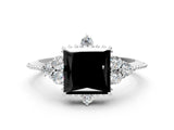 White gold Fancy Black Princess Cut Brilliant Diamond with Cluster Setting on a Beaded Band and Four-Prong Setting_18