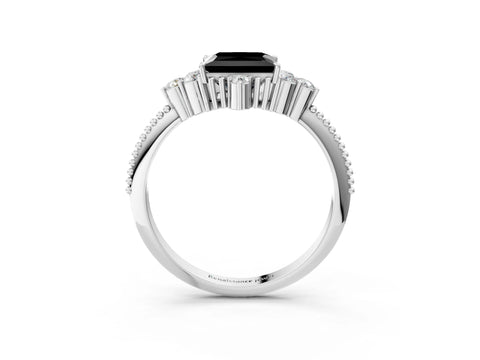 White gold Fancy Black Princess Cut Brilliant Diamond with Cluster Setting on a Beaded Band and Four-Prong Setting_21