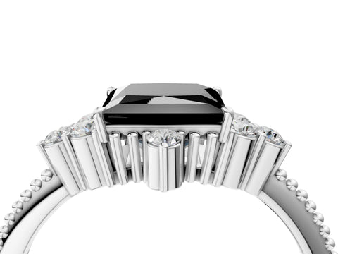 White gold Fancy Black Princess Cut Brilliant Diamond with Cluster Setting on a Beaded Band and Four-Prong Setting_22