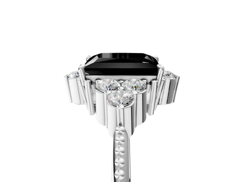 White gold Fancy Black Princess Cut Brilliant Diamond with Cluster Setting on a Beaded Band and Four-Prong Setting_23