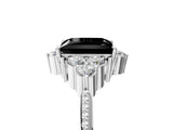 White gold Fancy Black Princess Cut Brilliant Diamond with Cluster Setting on a Beaded Band and Four-Prong Setting_29