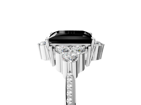 White gold Fancy Black Princess Cut Brilliant Diamond with Cluster Setting on a Beaded Band and Four-Prong Setting_5