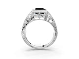 White gold Fancy Black Princess Cut Brilliant Milgrain Filigree Diamond Ring with Square Prong Setting_3