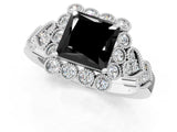 White gold Fancy Black Princess Cut Brilliant Milgrain Pave Heart Band Solitaire Ring_13