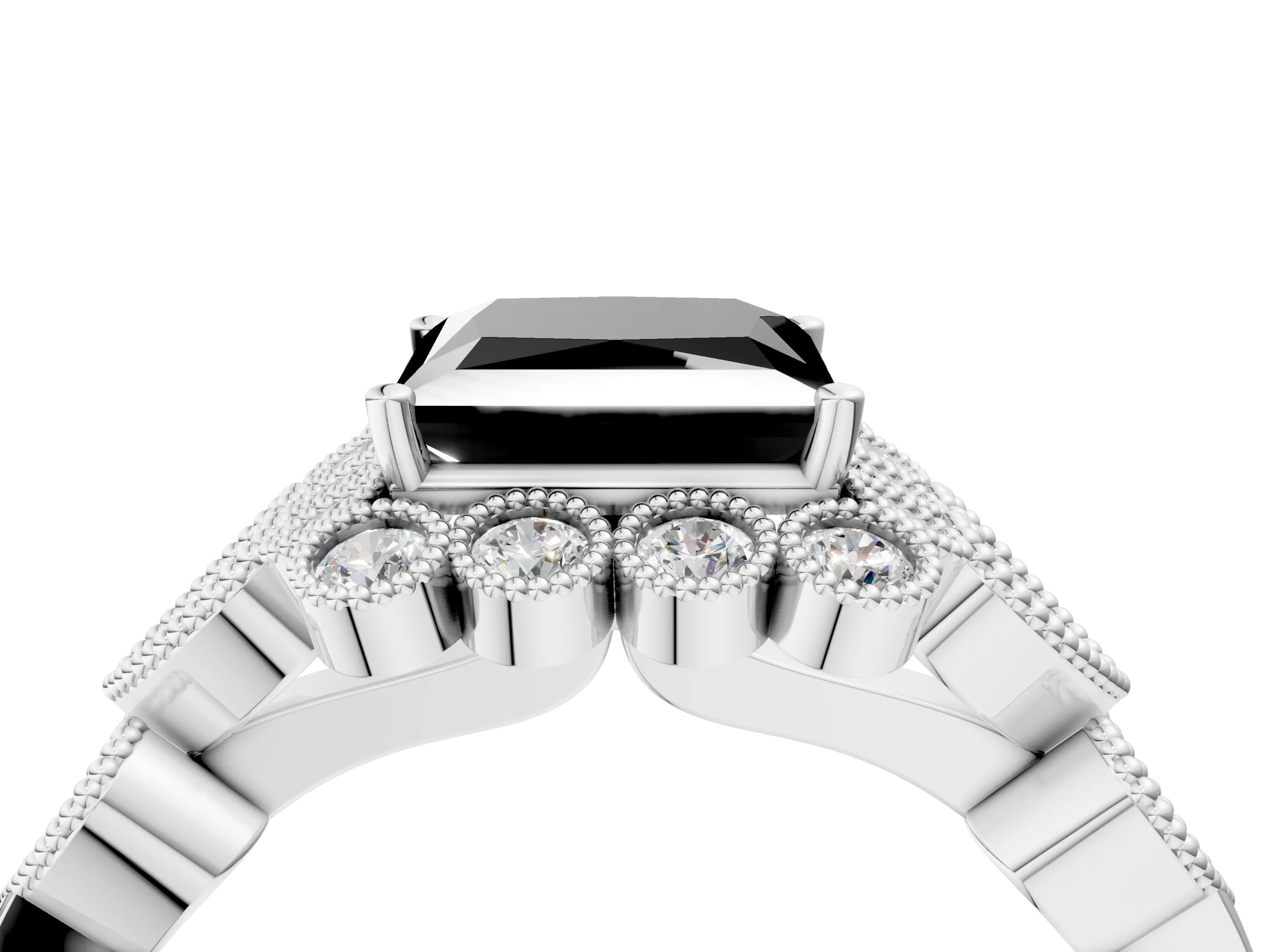 White gold Fancy Black Princess Cut Brilliant Milgrain Pave Heart Band Solitaire Ring_16