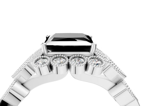 White gold Fancy Black Princess Cut Brilliant Milgrain Pave Heart Band Solitaire Ring_16