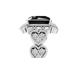White gold Fancy Black Princess Cut Brilliant Milgrain Pave Heart Band Solitaire Ring_17