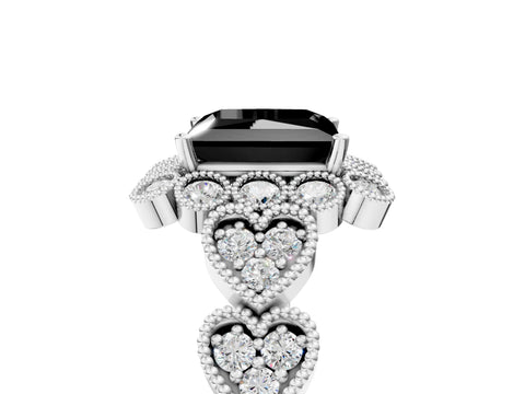 White gold Fancy Black Princess Cut Brilliant Milgrain Pave Heart Band Solitaire Ring_17