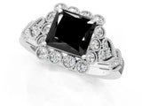 White gold Fancy Black Princess Cut Brilliant Milgrain Pave Heart Band Solitaire Ring_25