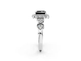 White gold Fancy Black Princess Cut Brilliant Milgrain Pave Heart Band Solitaire Ring_26