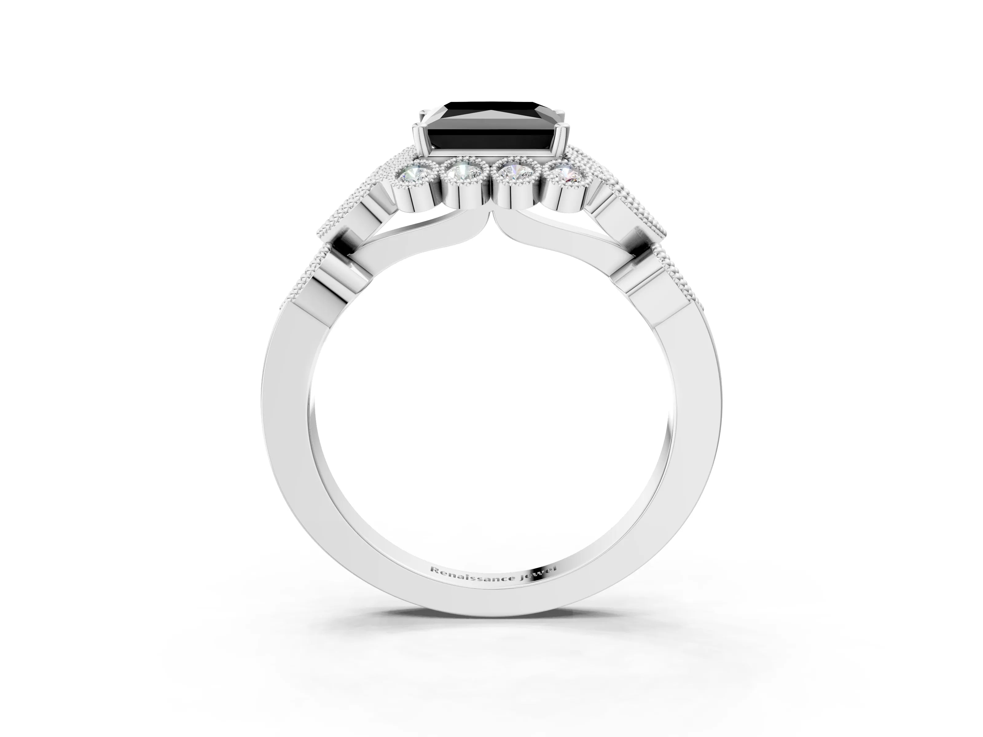 White gold Fancy Black Princess Cut Brilliant Milgrain Pave Heart Band Solitaire Ring_27