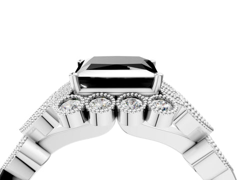 White gold Fancy Black Princess Cut Brilliant Milgrain Pave Heart Band Solitaire Ring_28