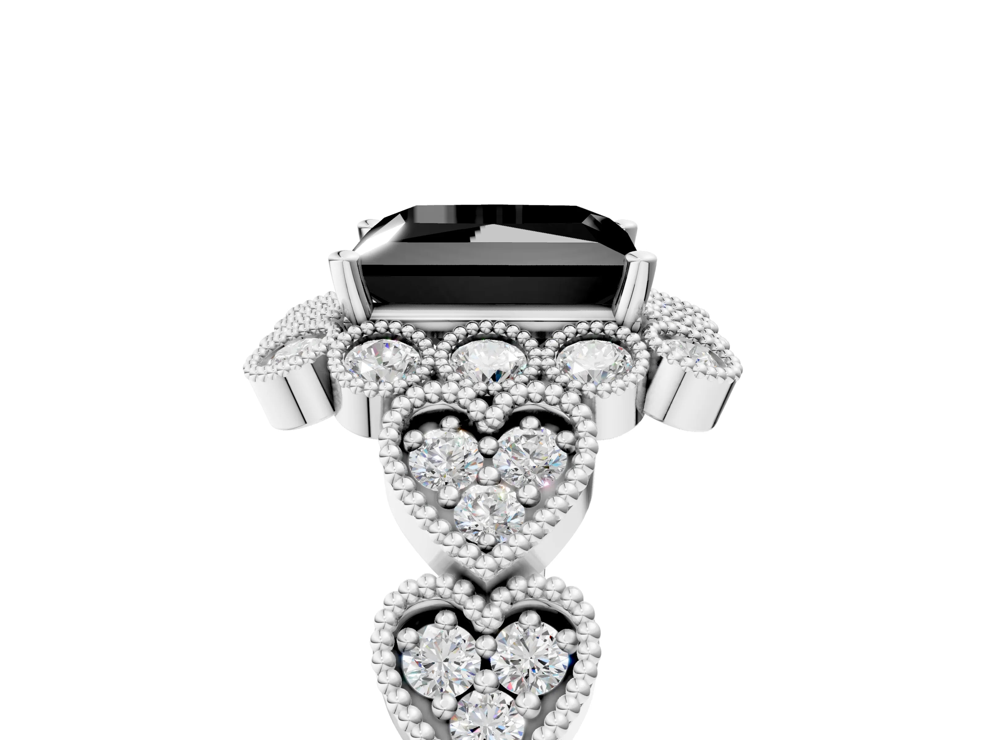 White gold Fancy Black Princess Cut Brilliant Milgrain Pave Heart Band Solitaire Ring_29