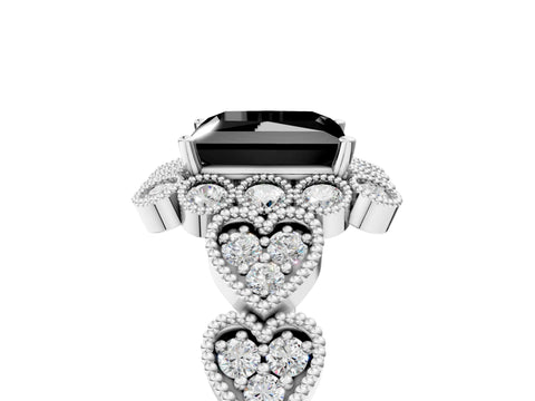 White gold Fancy Black Princess Cut Brilliant Milgrain Pave Heart Band Solitaire Ring_29