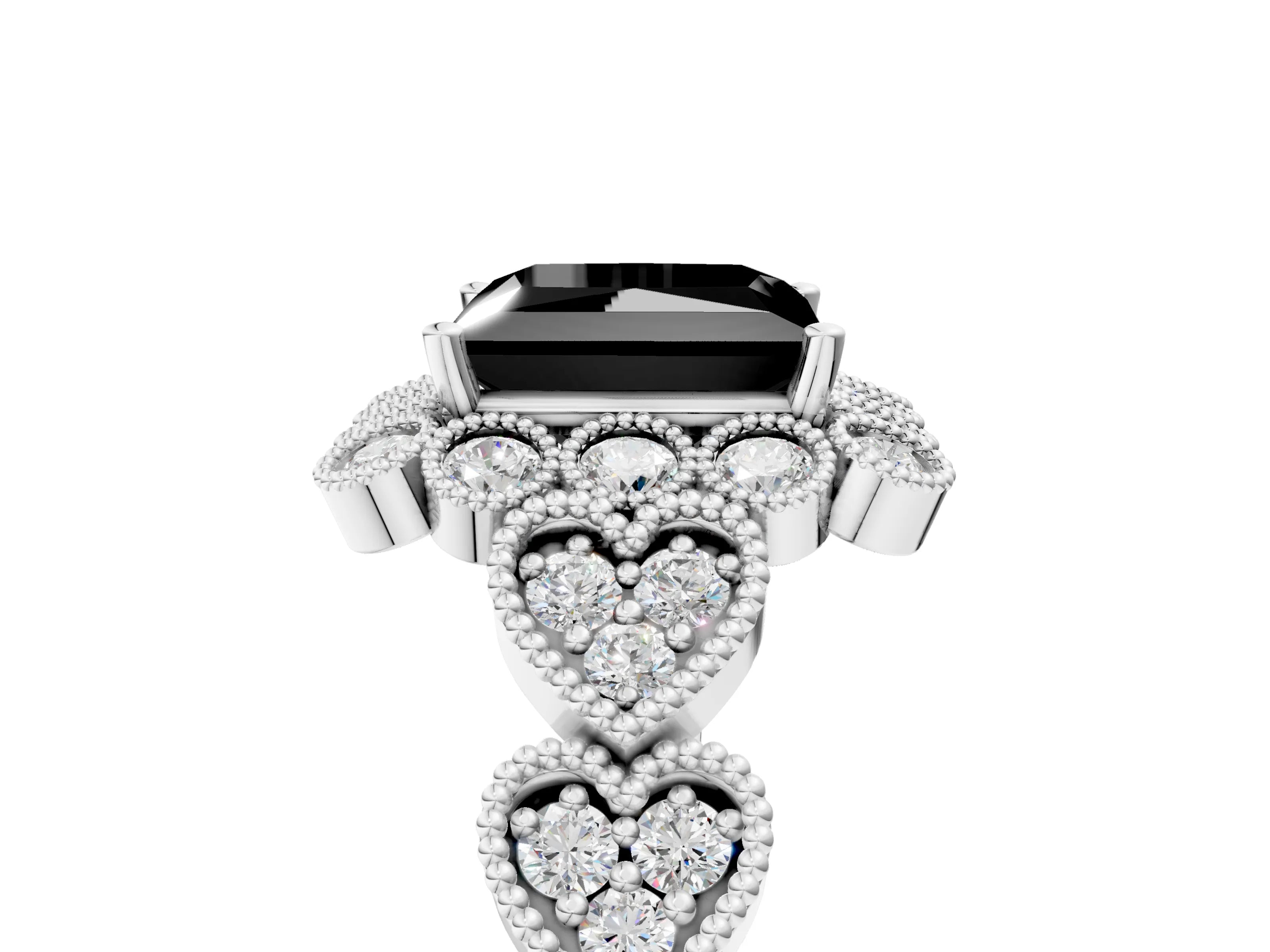 White gold Fancy Black Princess Cut Brilliant Milgrain Pave Heart Band Solitaire Ring_5