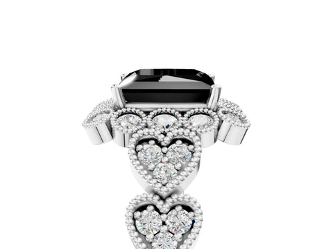 White gold Fancy Black Princess Cut Brilliant Milgrain Pave Heart Band Solitaire Ring_5
