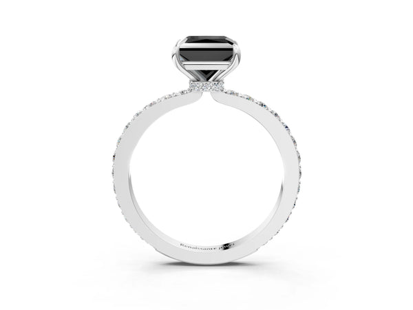 Sterling Silver Princess Cut Hidden Halo Solitaire Engagement Ring Setting for Black Center with Pave Band