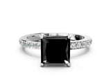 White gold Fancy Black Princess Cut Brilliant Pavé Band Solitaire with Four-Prong Setting