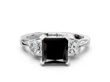 White gold Fancy Black Princess Cut Brilliant Three-Stone Diamond Ring with Pavé Band and Four-Prong Setting_15