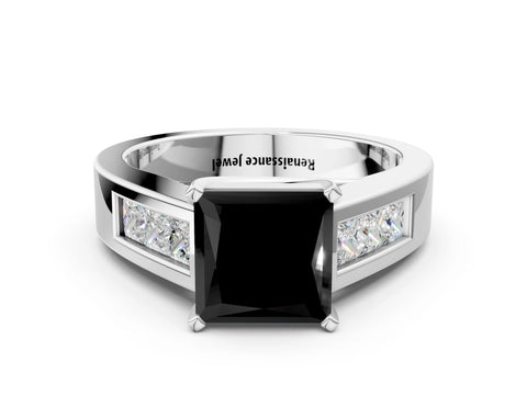 White gold Fancy Black Princess Cut Cut Channel Set Solitaire Ring with Four-Prong Setting_12