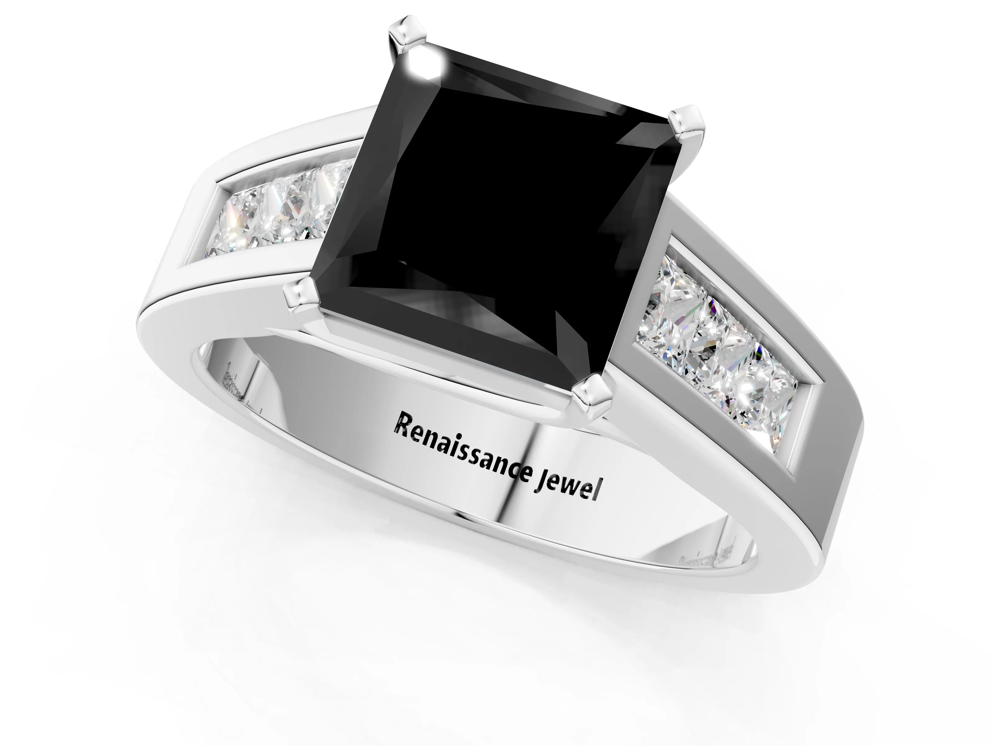 White gold Fancy Black Princess Cut Cut Channel Set Solitaire Ring with Four-Prong Setting_13