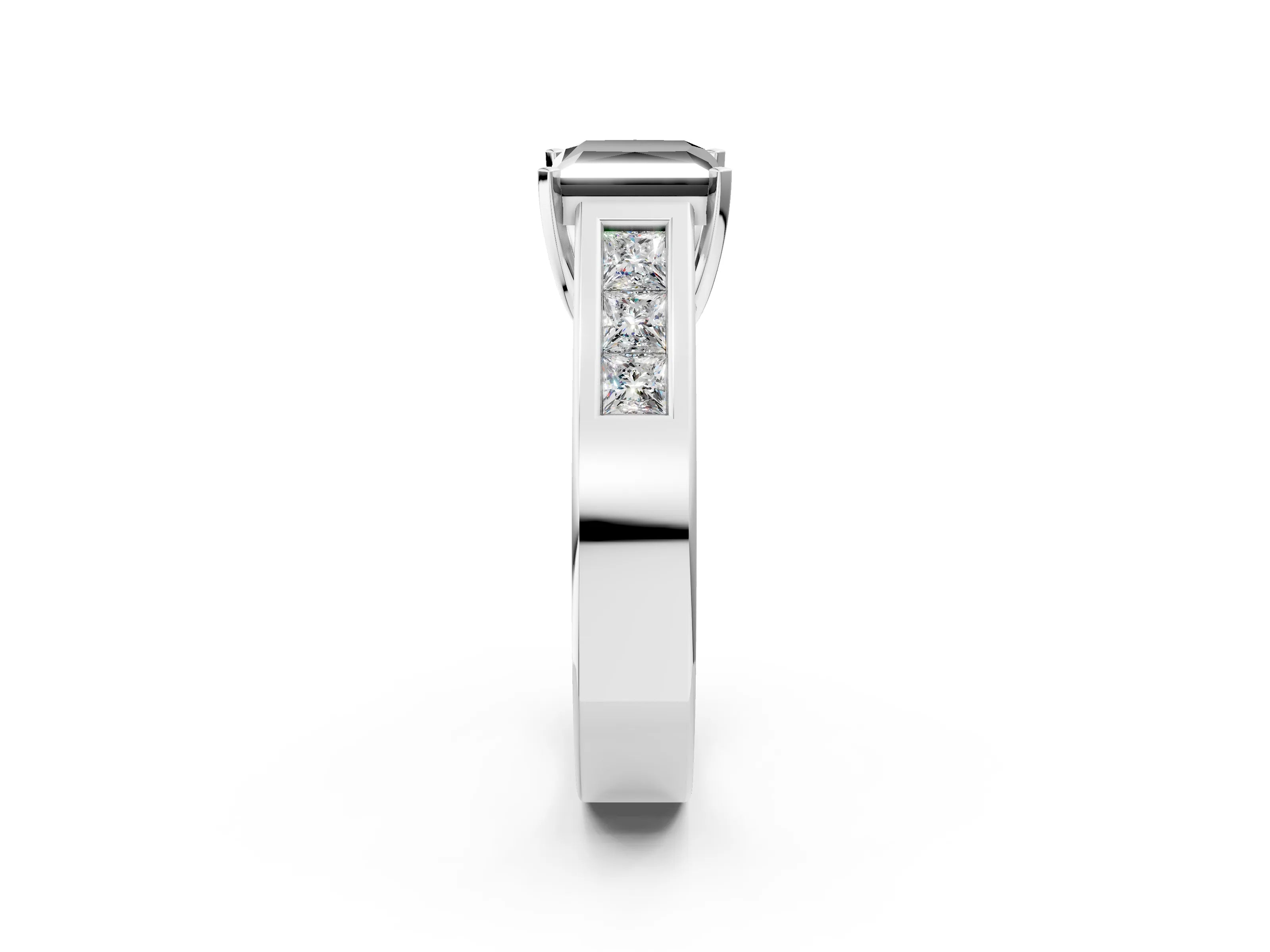 White gold Fancy Black Princess Cut Cut Channel Set Solitaire Ring with Four-Prong Setting_14