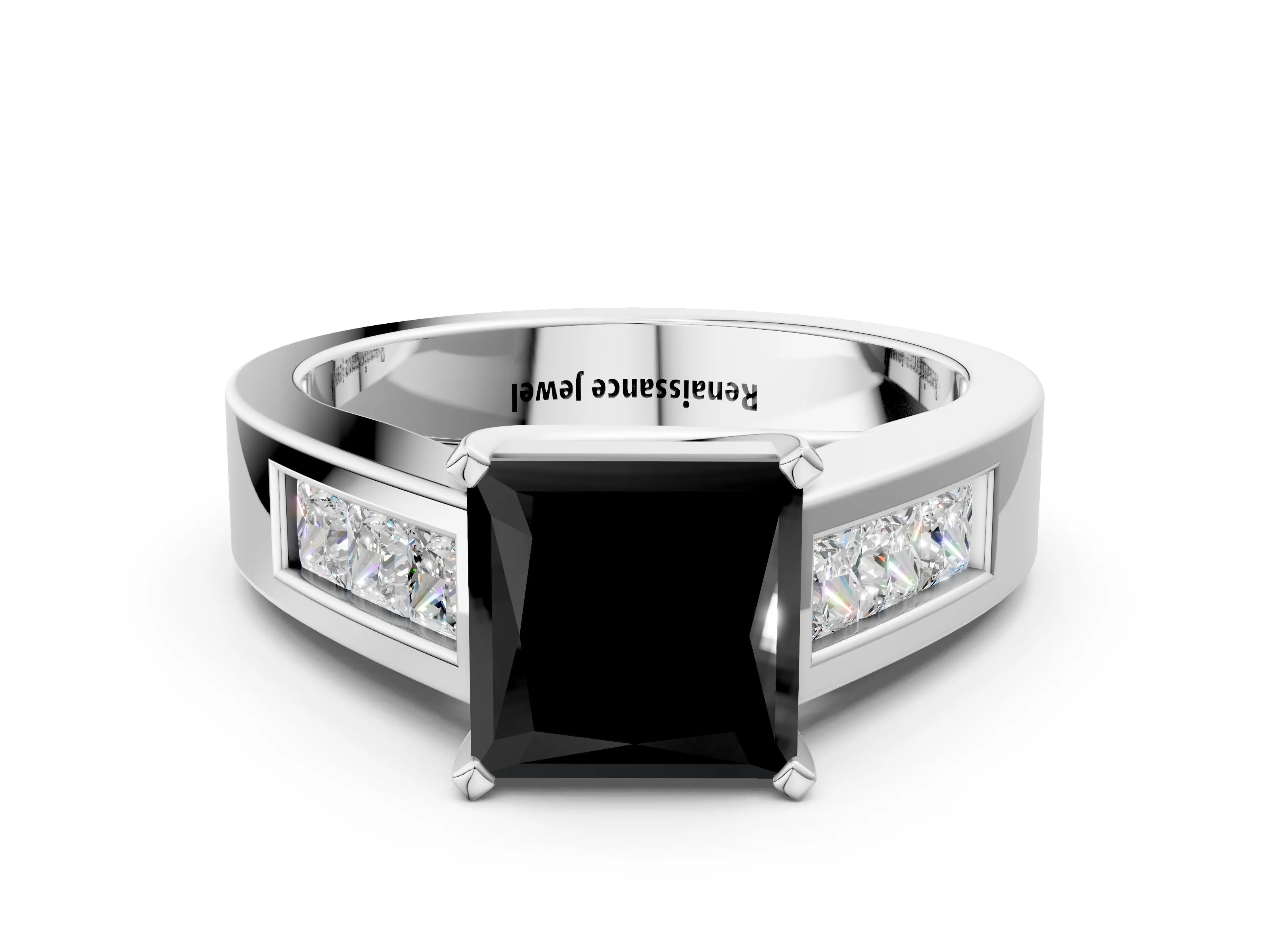 White gold Fancy Black Princess Cut Cut Channel Set Solitaire Ring with Four-Prong Setting_18