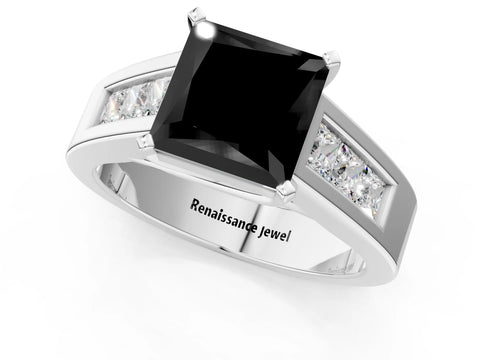 White gold Fancy Black Princess Cut Cut Channel Set Solitaire Ring with Four-Prong Setting_19