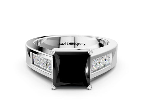 White gold Fancy Black Princess Cut Cut Channel Set Solitaire Ring with Four-Prong Setting_24